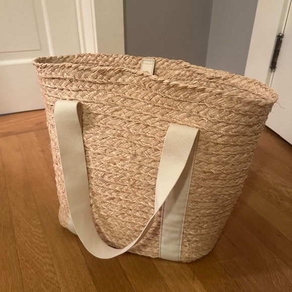 JCrew Woven Tote Bag with Ribbon Straps - Picture 2 of 4